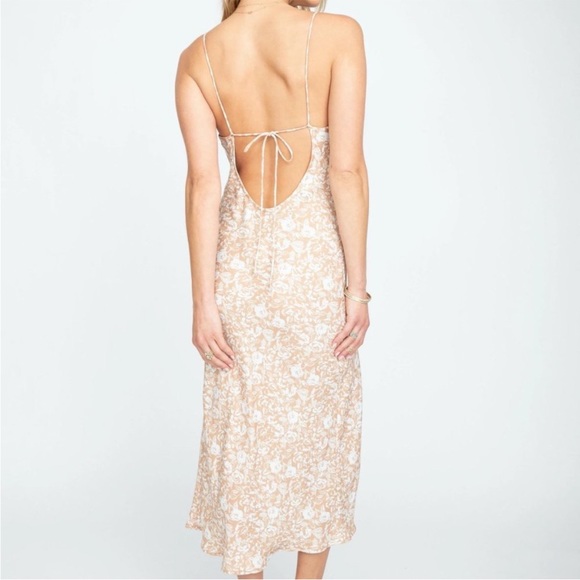 Resa - Madison Slip Dress Size XS Open Back Tan White Floral Maxi Slit - Picture 2 of 7